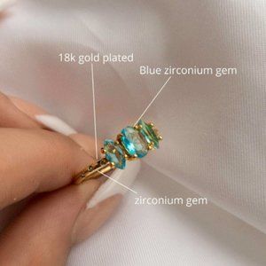 Mahajabeen Amphirite Ring 18k Gold Plated Ring with Blue Zirconium Gems